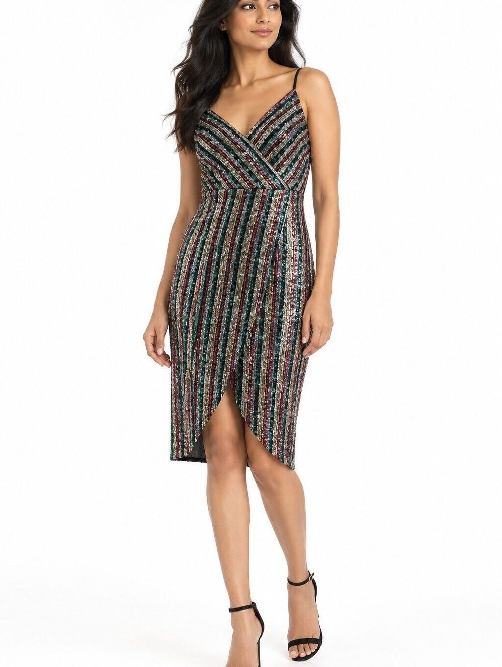 Betsey Johnson Women’s Multicolor Sequin Striped Wrap Midi Dress - 10